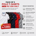 Premium Poly Cotton Solid Half Sleeves Mens Polo T-Shirt (Pack of 5)-ALL Size = 6XL