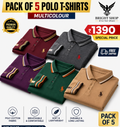 Iconic Poly Cotton Solid Half Sleeves Mens Polo T-shirt (Pack of 5) - ALL Size = 6XL