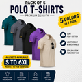 Stylish Poly Cotton Solid Half Sleeves Mens Polo T-Shirt (Pack of 5)- ALL Size= 6XL