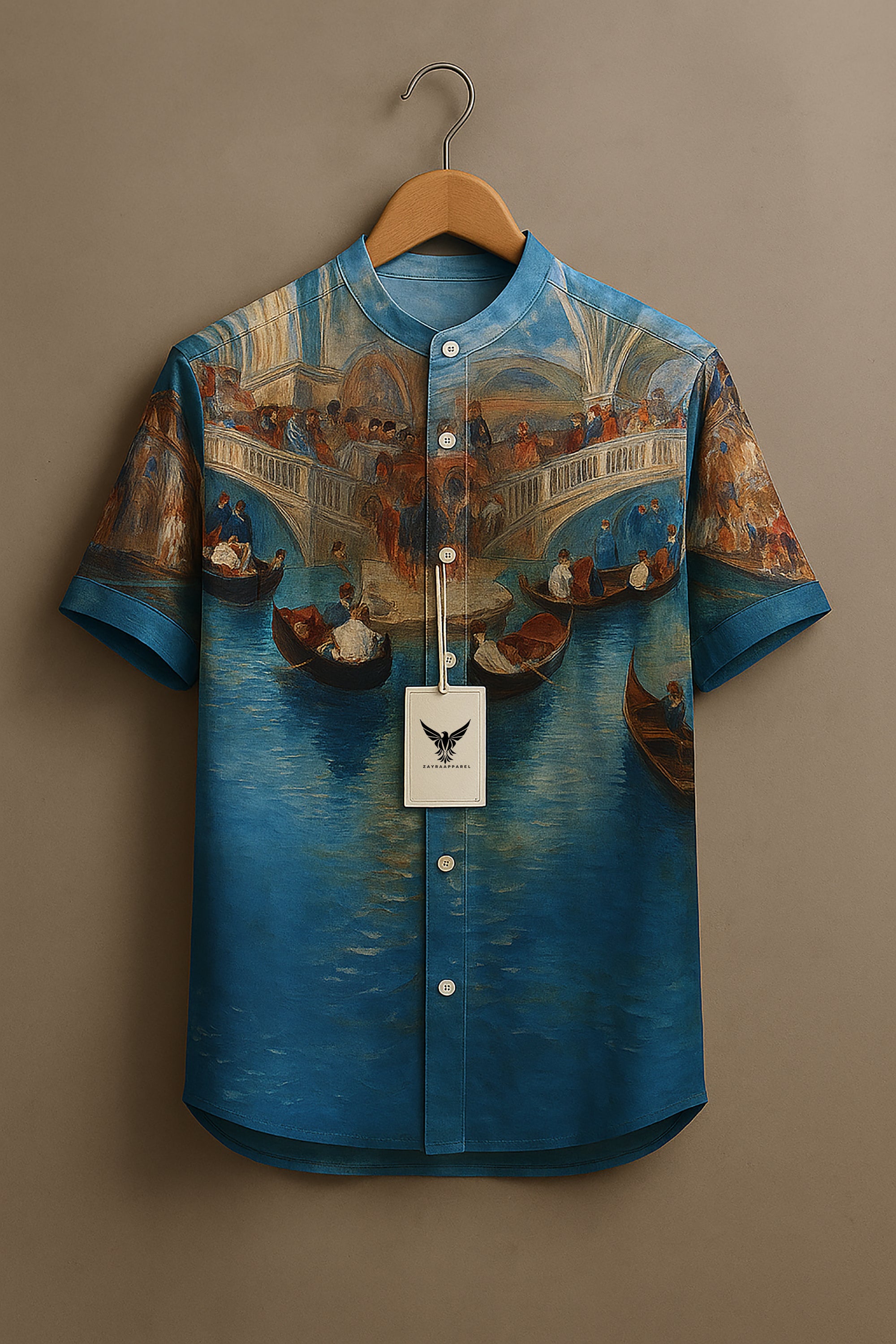 Wave Point Vintage Print 100% Cotton Casual Shirt