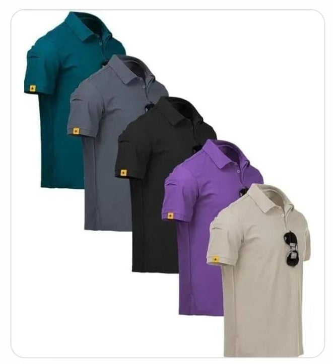 Stylish Poly Cotton Solid Half Sleeves Mens Polo T-Shirt (Pack of 5)- ALL Size= 6XL
