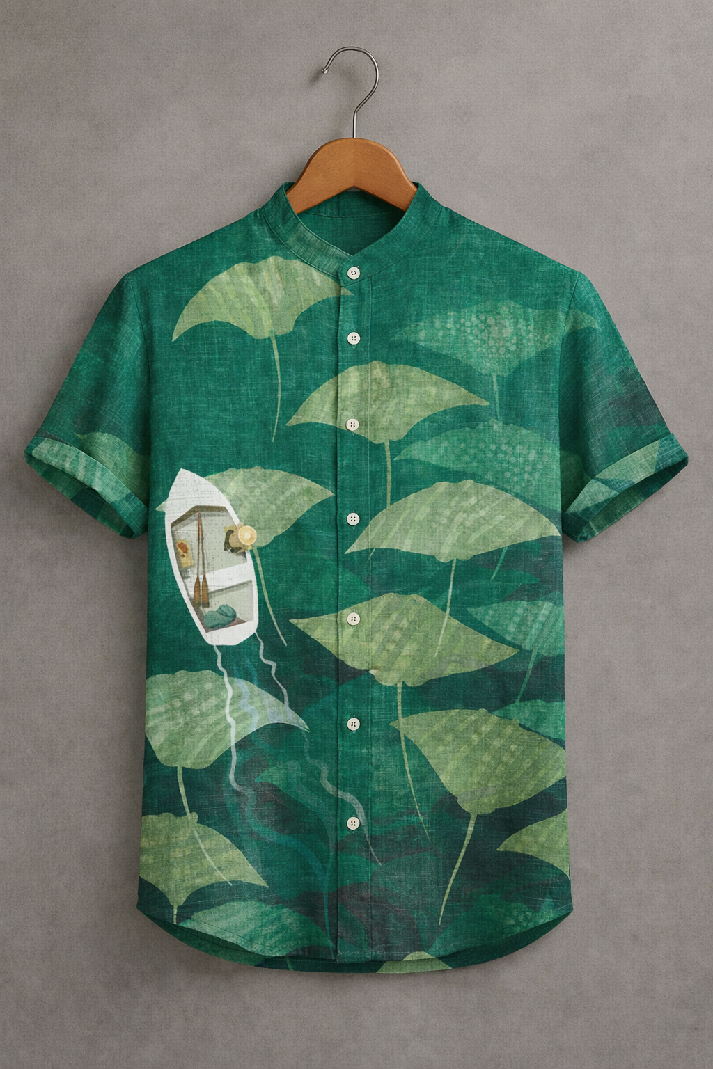 Nature Inspired Lotus Leaf Print Casual Shirt
