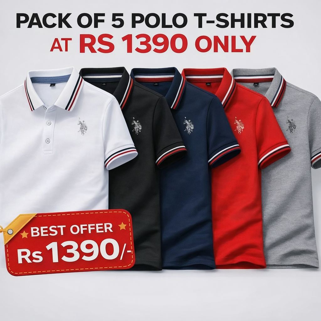 Premium Poly Cotton Solid Half Sleeves Mens Polo T-Shirt (Pack of 5)-ALL Size = 6XL