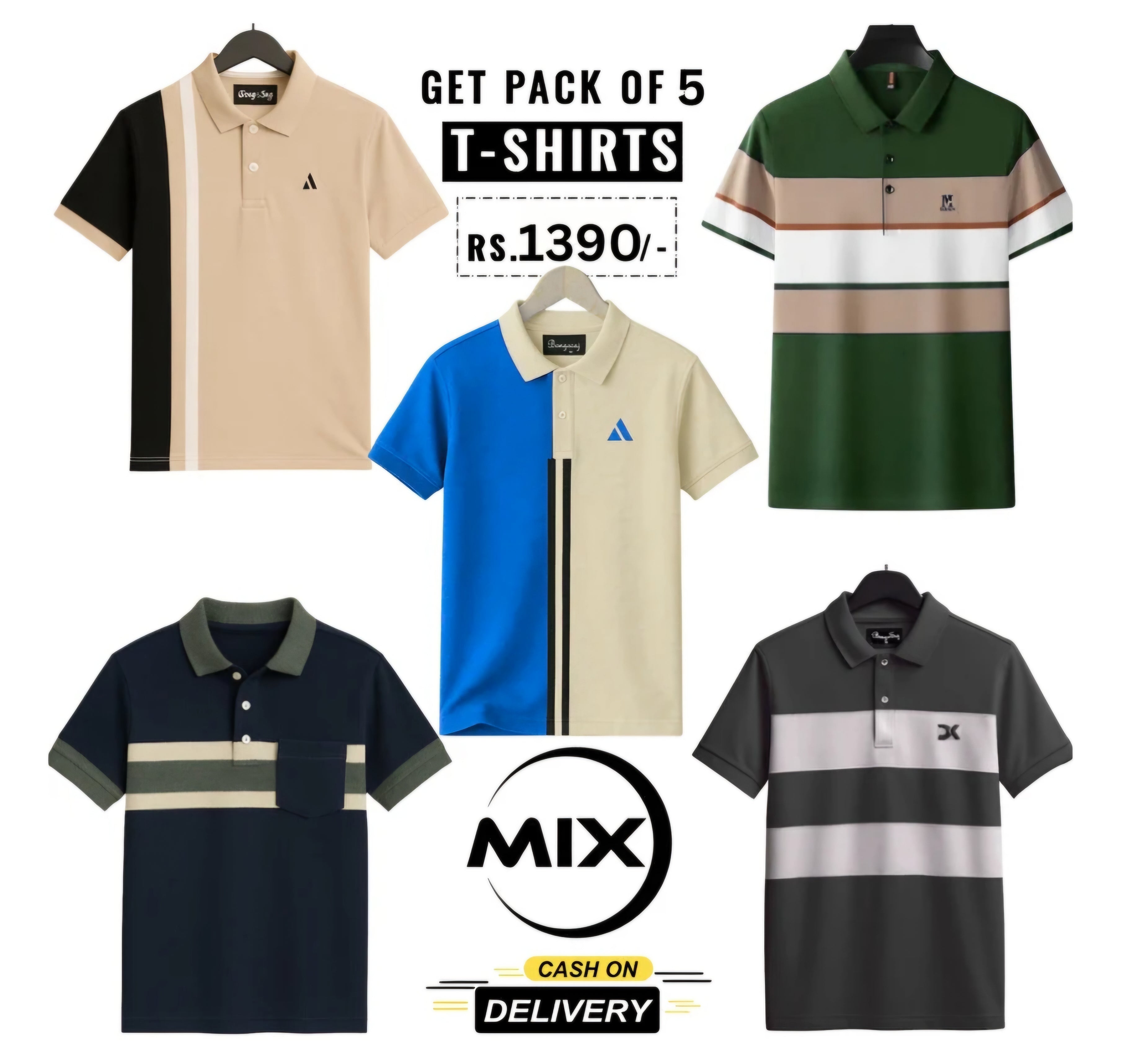 Exclusive Poly Cotton Solid Half Sleeves Mens Polo T-shirt(Pack of 5)-ALL Size = 6XL