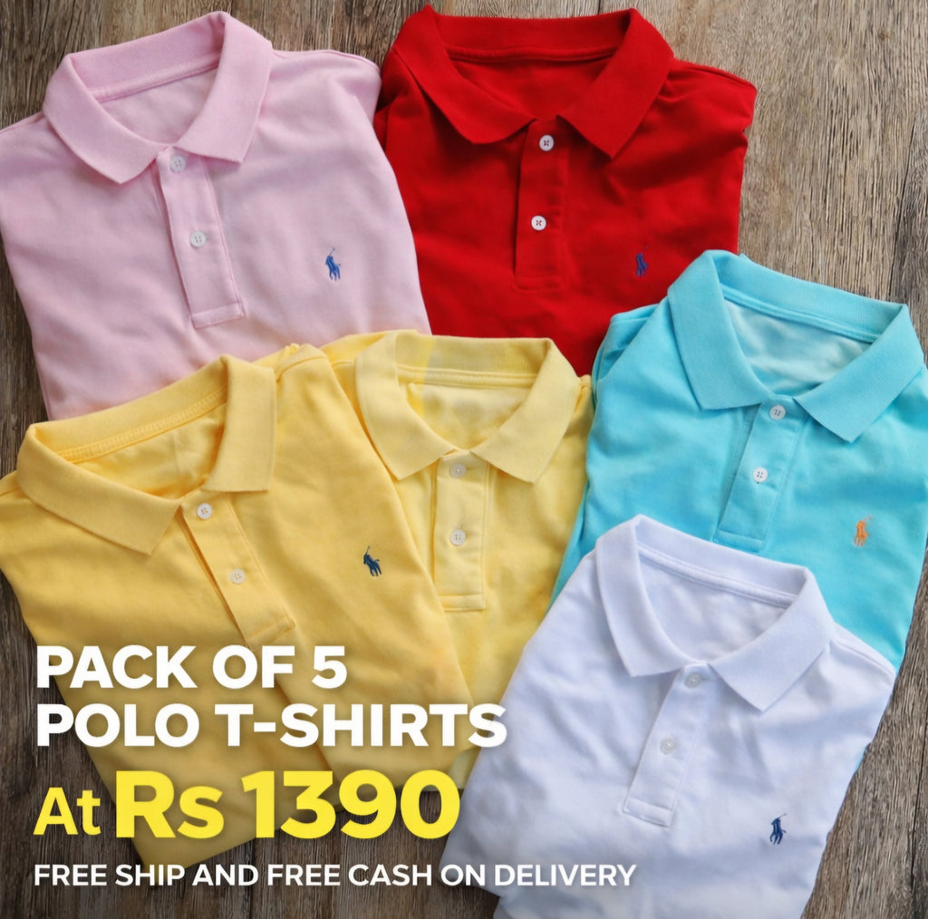 Classy Poly Cotton Solid Half Sleeves Mens Polo T-Shirt (Pack of 5)- ALLSize= 6XL