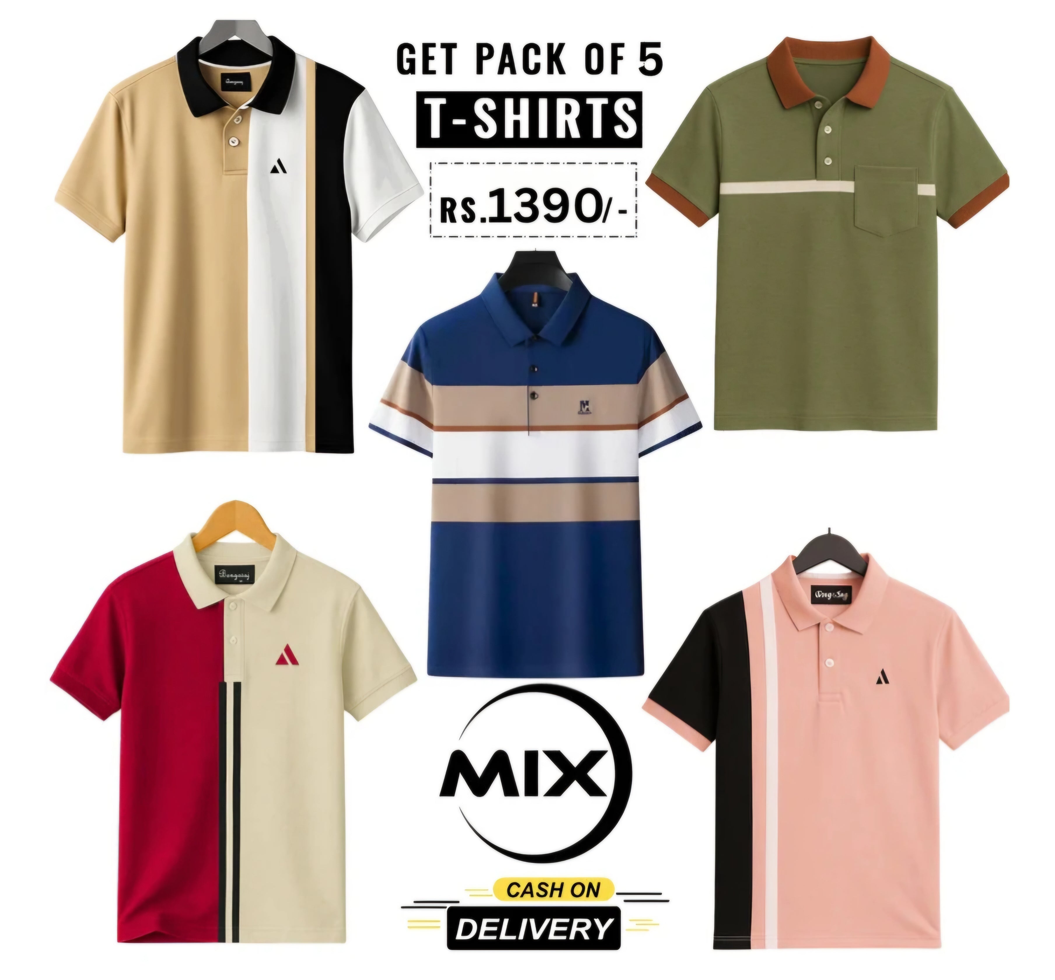 New Poly Cotton Solid Half Sleeves Mens Polo T-Shirt(Pack of 5)-All Size = 6XL