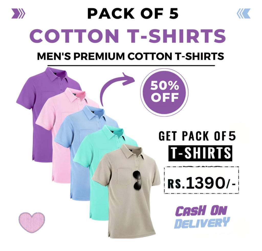 Festive Poly Cotton Solid Half Sleeves Mens Polo T-Shirt(Pack of 5)- ALLSize = 6XL
